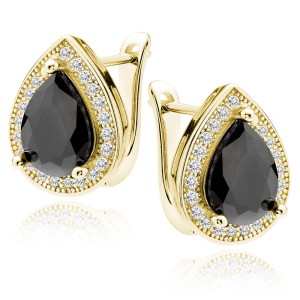 Cercei argint placati cu aur galben cu tortita si pietre negre DiAmanti Z0721DEG_B-DIA (Argint 925‰ 3,5 g.)